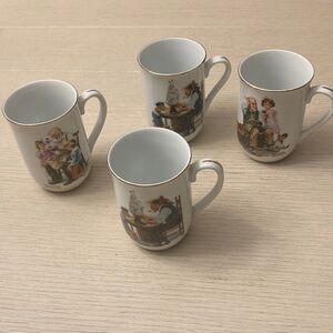 Norman Rockwell 4 porcelain vintage mugs